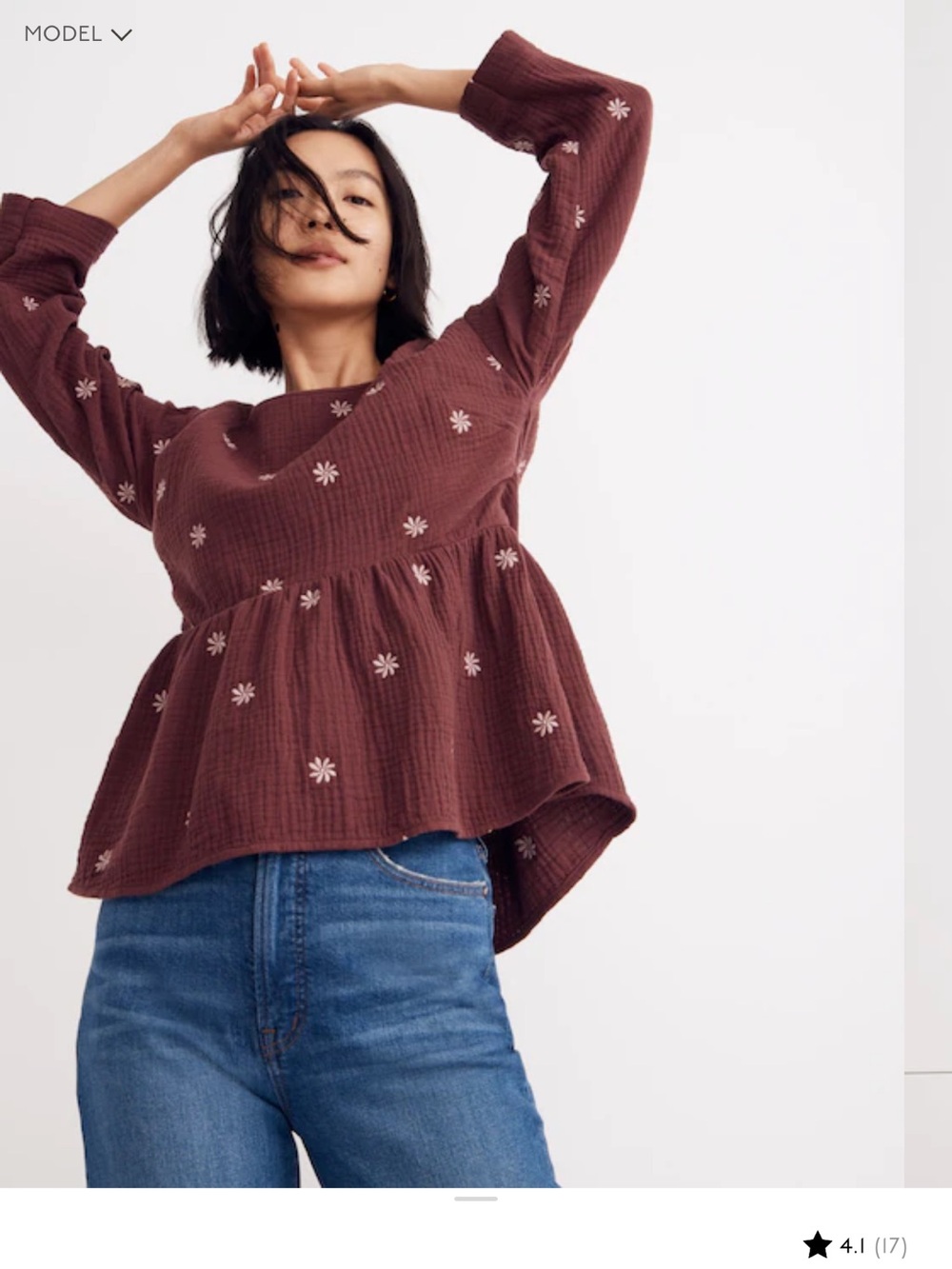 Madewell Brown Embroidered Peplum Tunic